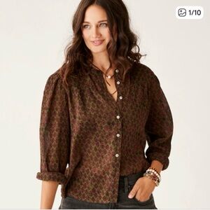 Carve Designs Burgundy/Pink and Green Button Down Gauzey Shirt | Size M